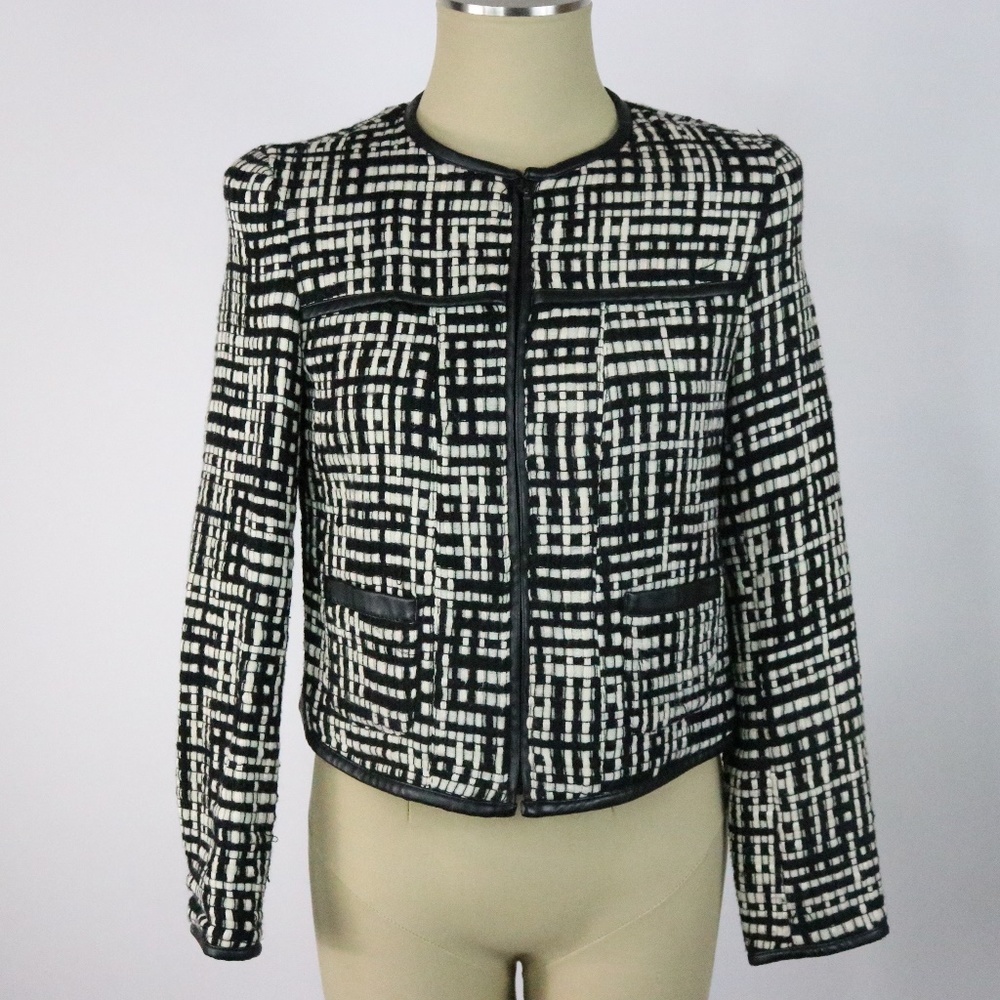 ZARA Printed Zipper Front Blazer M Blk & White